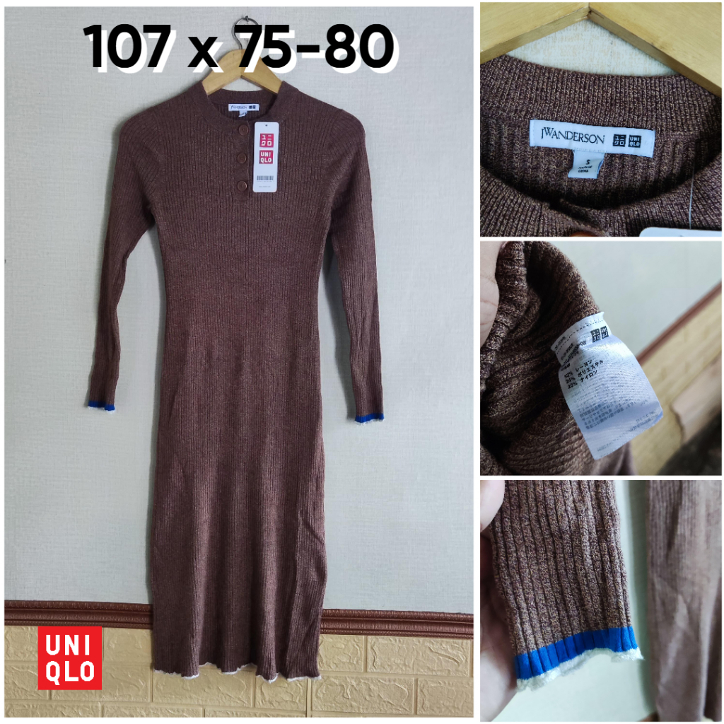 Sweater Tunik UNIQLO x JW Anderson Coklat Size S Wanita Knit Empuk ZX118
