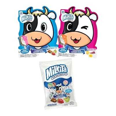 

Milkita Lolipop (25.5gr) Blue and Pink Milkita Lolipop 108 gr( coklat stroberi melon).. Permen susu lolipop