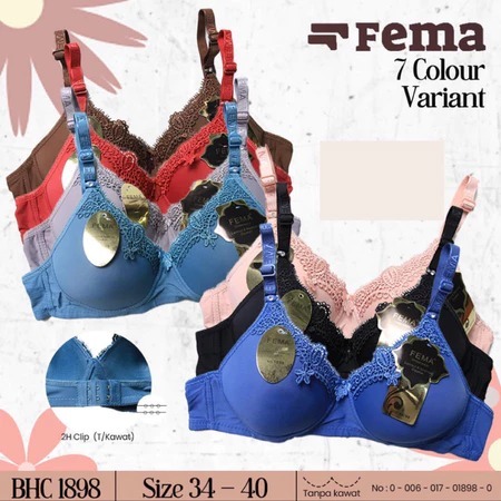 BRA WANITA FEMA TANPA KAWAT KAIT DUA MOTIF BRUKAT POLOS BH PEREMPUAN MURAH FEMA 1898 IMPORT PREMIUM