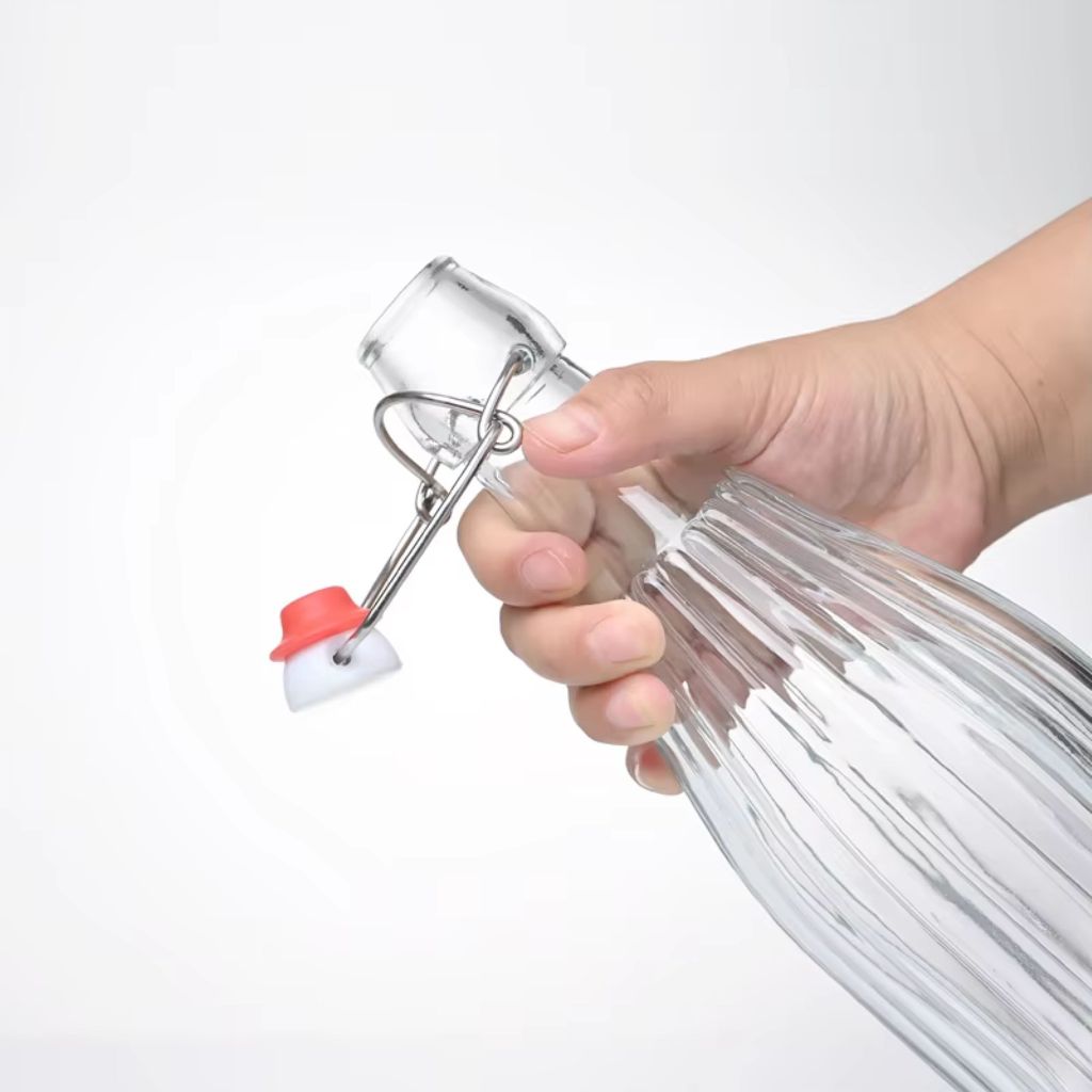 ShP3 Muranee Botol Kaca Round Botol Air Bergaris Kedap Udara 1 Liter