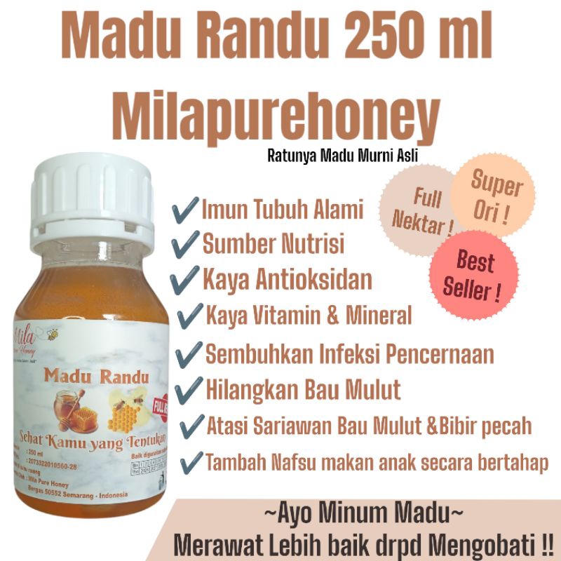 

Milapurehoney-Madu Randu-Madu Murni Asli 100% Tanpa Campuran-Full Nektar Ori 250 ml