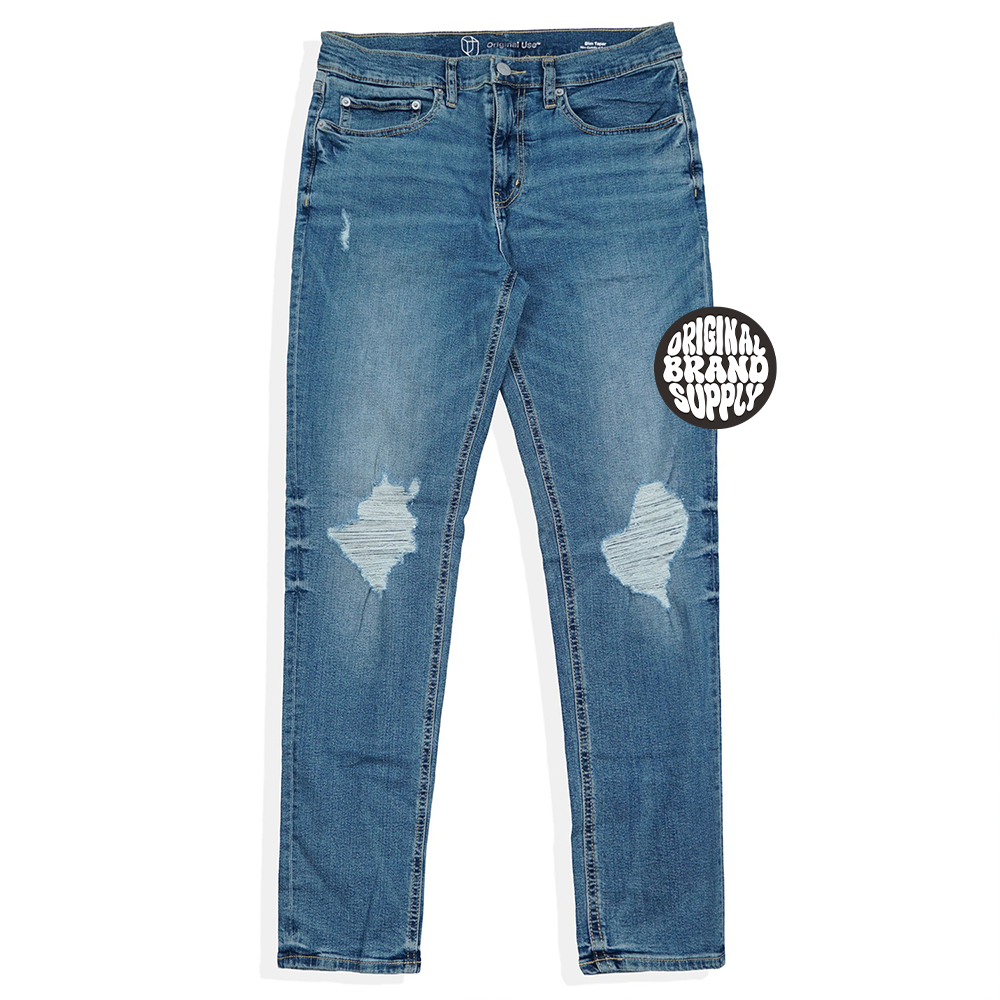Men Ripped Jeans Slim Fit Blue Wash Original - Celana Jeans Sobek-Sobek Pria Branded