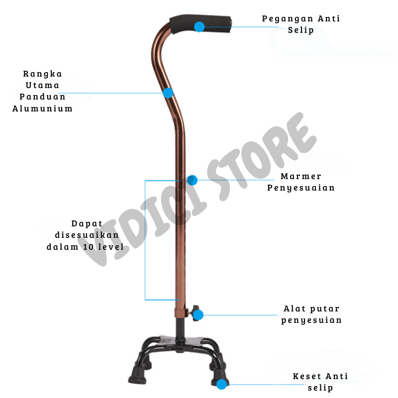 Tongkat Kaki 4 / Alat bantu jalan Tongkat Kaki 4/Tongkat Jalan/Tongkat Medis Berkualitas/Ringan,
