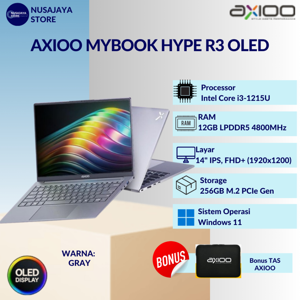 Axioo Hype R3 OLED i3 RAM 24GB 256GB SSD 14" FHD OLED WIN11