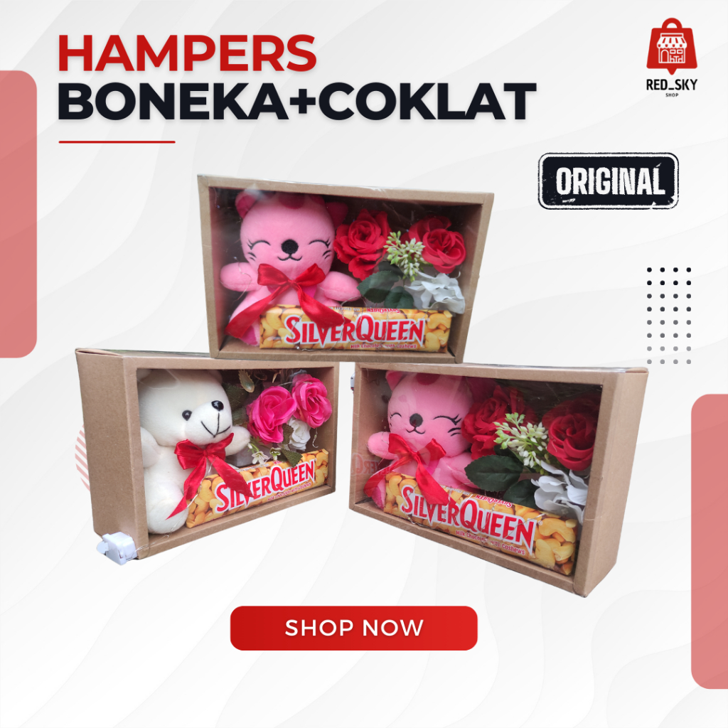 

Ready hampers box valentine / kado ulang tahun COKLAT SILVERQUEEN BONEKA BERUANG MAWAR ARTIFICIAL READY FREE KARTU UCAPAN SIAP KIRIM