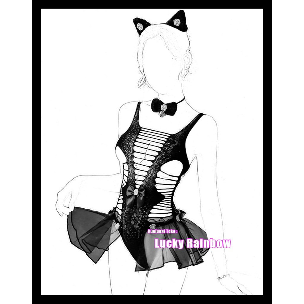Lingerie Costume Sexy Neko Dancer Rok Transparan Kostum Seksi Hitam 3121