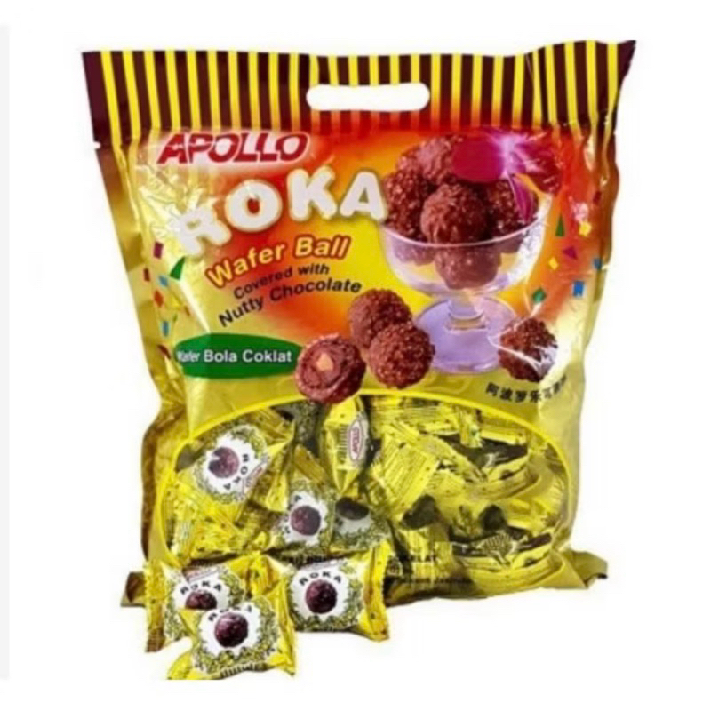 

Apollo Roka 420gr isi 70pcs - Wafer Bola Coklat