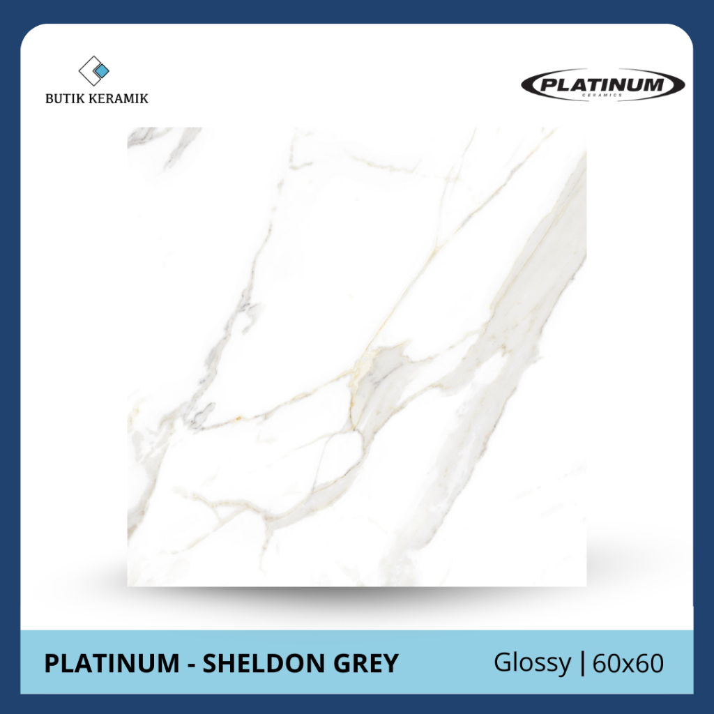 Keramik 60x60 Glossy | Platinum | Sheldon Grey | Glossy | Grade A / KW 1 | Keramik Lantai Indoor | K