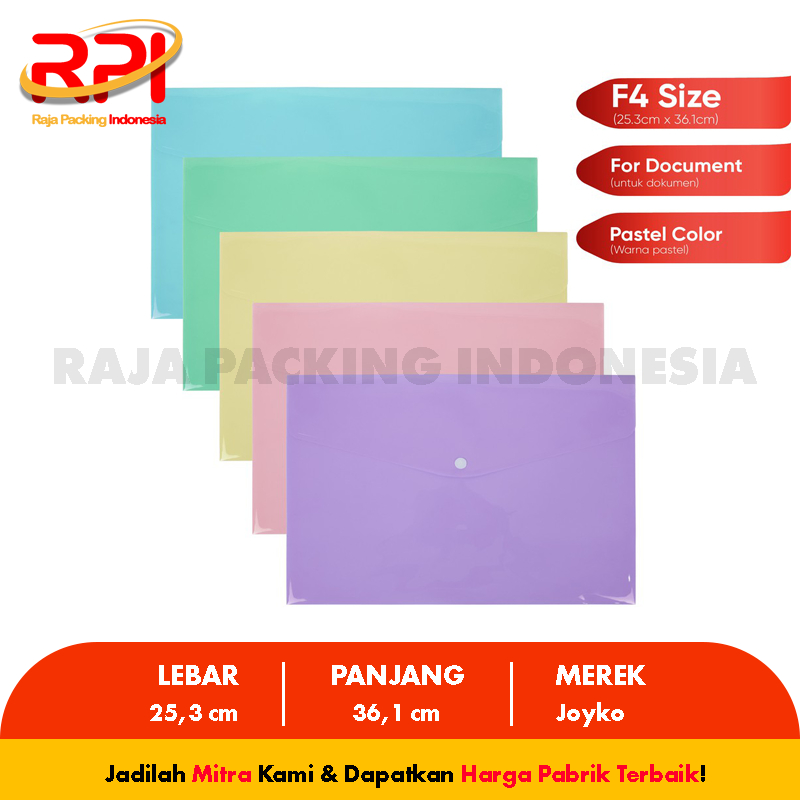Folder Dokumen / Map / Data bag F4 Joyko Pastel Color (Raja Packing Indonesia)