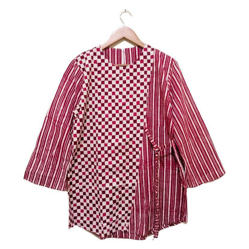 Blus Seling Kotak Warna Atasan Batik Wanita Merah Seragam Kerja Kekinian Jumbo Katun Murah Kombinasi