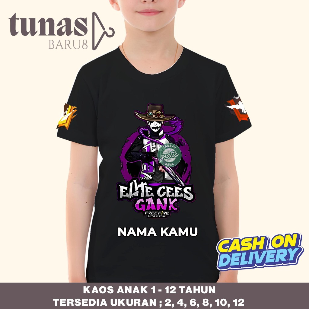 TAMBAH NAMA GRATIS - Kaos Motif Karakter FF CS Cobra - Baju Anak Usia 1 Tahun Sampai 12 Tahun