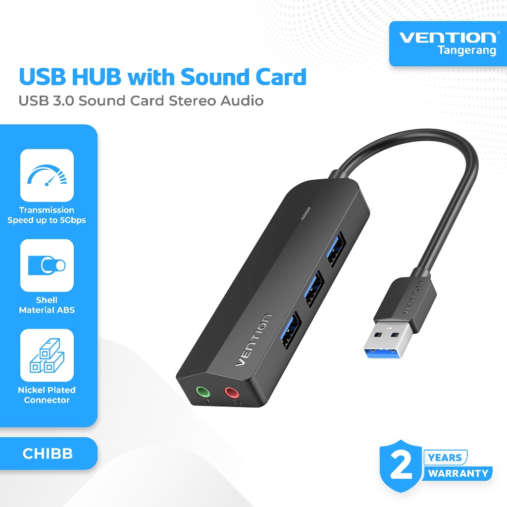 Vention USB HUB 3.0 2 in 1 with Sound Card External Stereo Audio TRS 3.5MM, Audio Mic and Power Supp