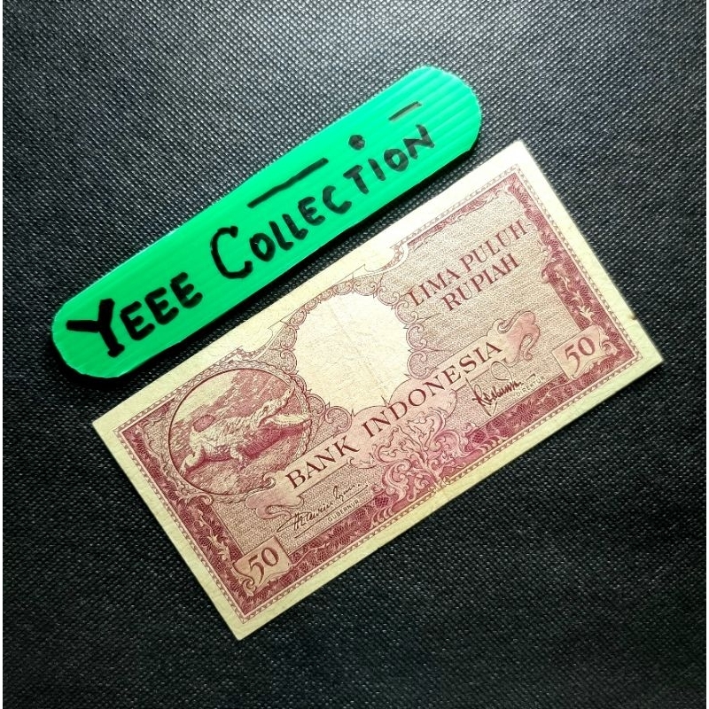 Uang Kertas Kuno 50 Rupiah Buaya Seri Hewan Tahun 1957