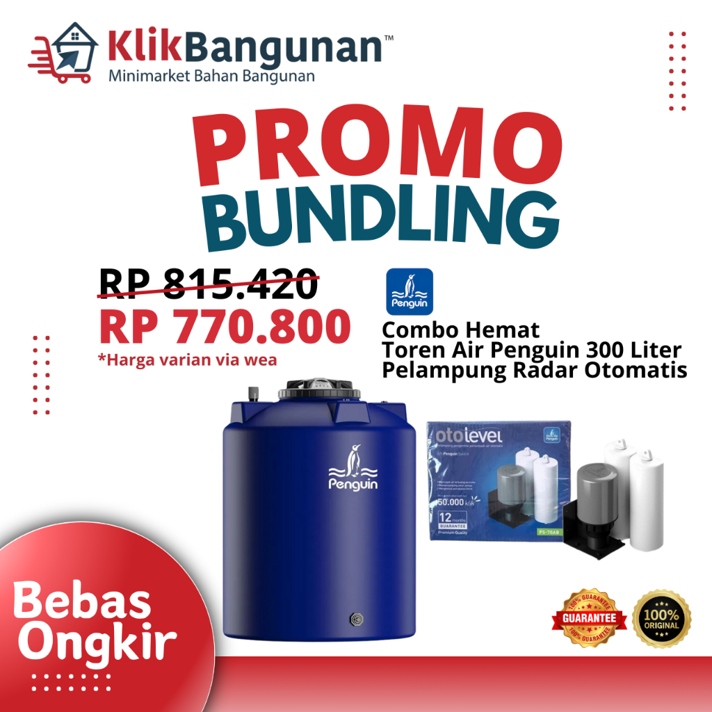 Promo Bundling Toren Air Penguin 300L + Pelampung Radar Otomatis – Tandon Air Anti Lumut