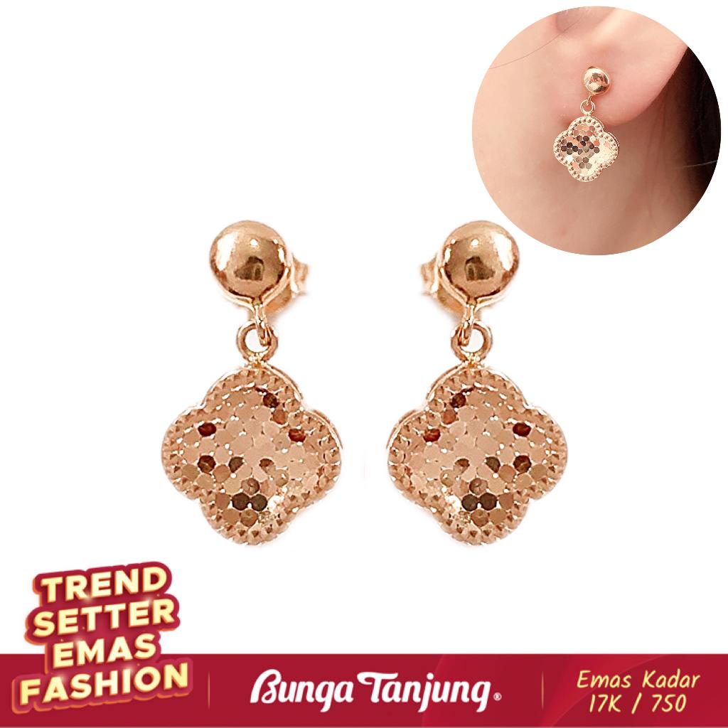 ANTING TINDIK BULAT CLOVER DISCO - EMAS 17K - BUNGA TANJUNG GOLD