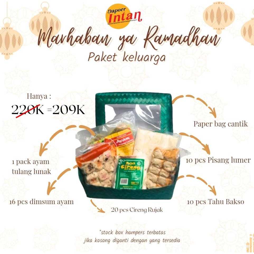 

Paket Hampers Keluarga ayam tulang lunak dimsum cireng tahu pisanng lumer dapoer intan