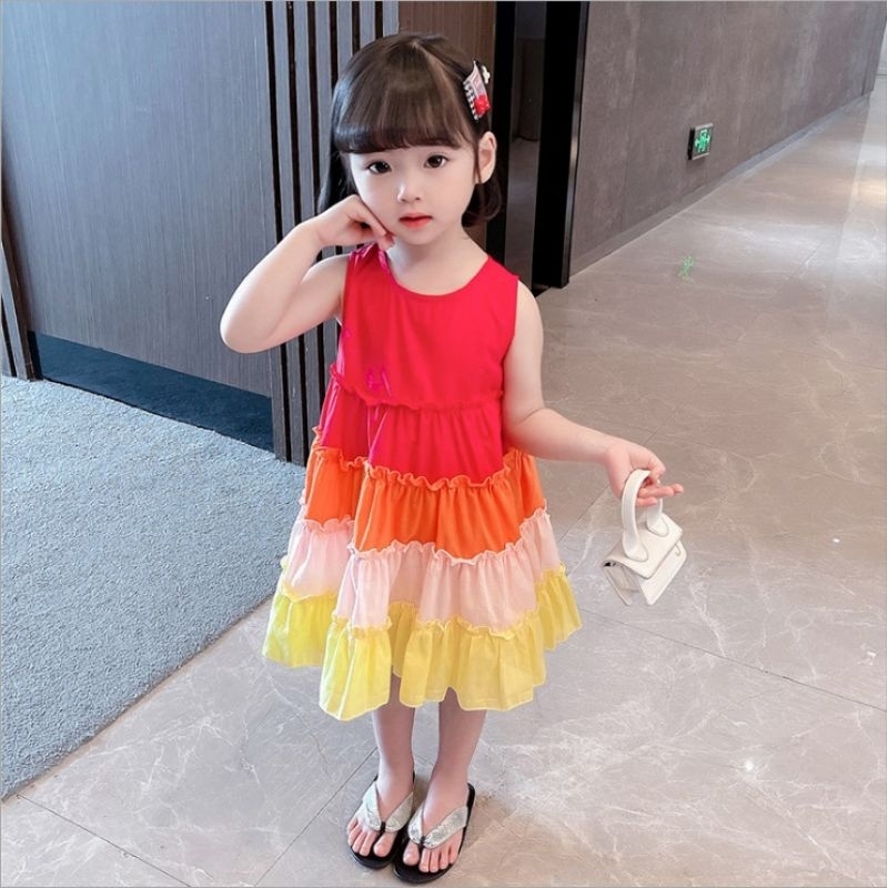 Dress Summer Colourful Red / Dress Anak / Terusan Anak / Baju Pantai Anak Perempuan