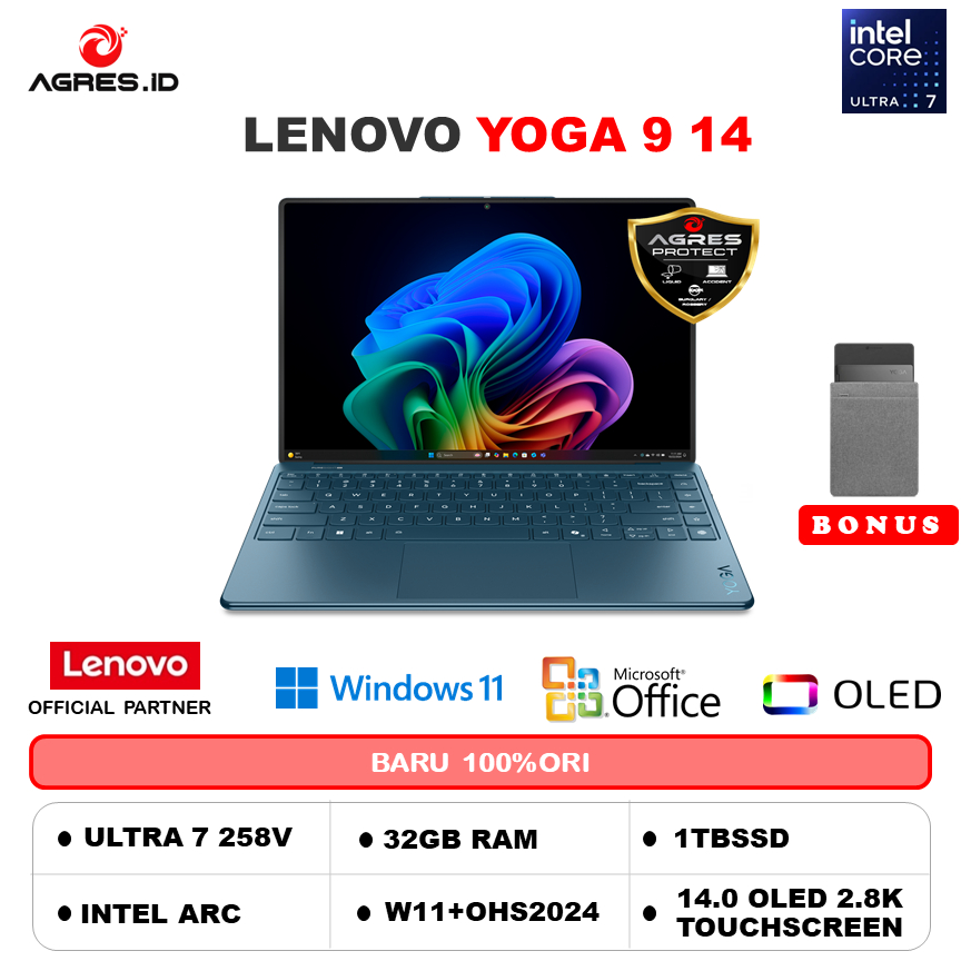 LENOVO YOGA SLIM 9 14 OLED TOUCH ULTRA 7 258V 32GB 1TB W11 PRO +OHS 14.0 4K 120HZ PREM+3ADP -1BID