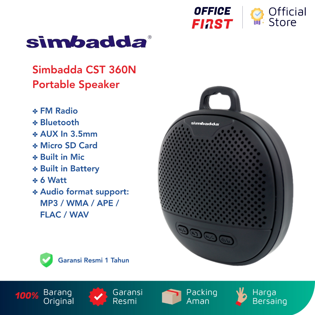 Simbadda CST 360N Portable Speaker Black / CST 360 N Hitam / FM Radio Bluetooth Micro SD Mic MP3 AUX