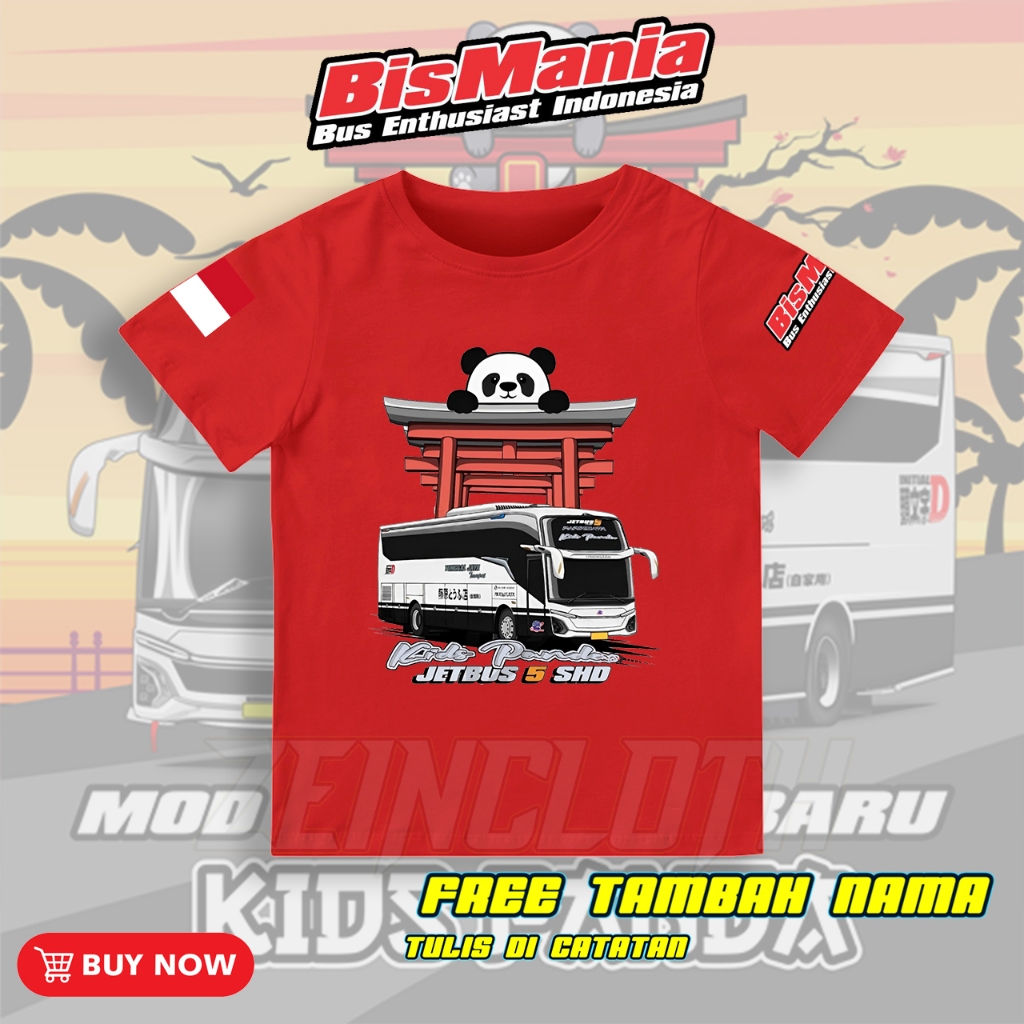 Baju Kaos Anak Bus Mania Kids Panda / Kaos Anak Bus Kids Panda Takumi