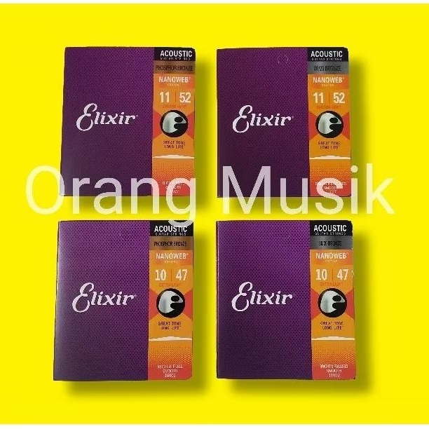 Senar Gitar Elixir Akustik Ukuran 010 011 012 Nanoweb Bronze and Phosphor Bronze