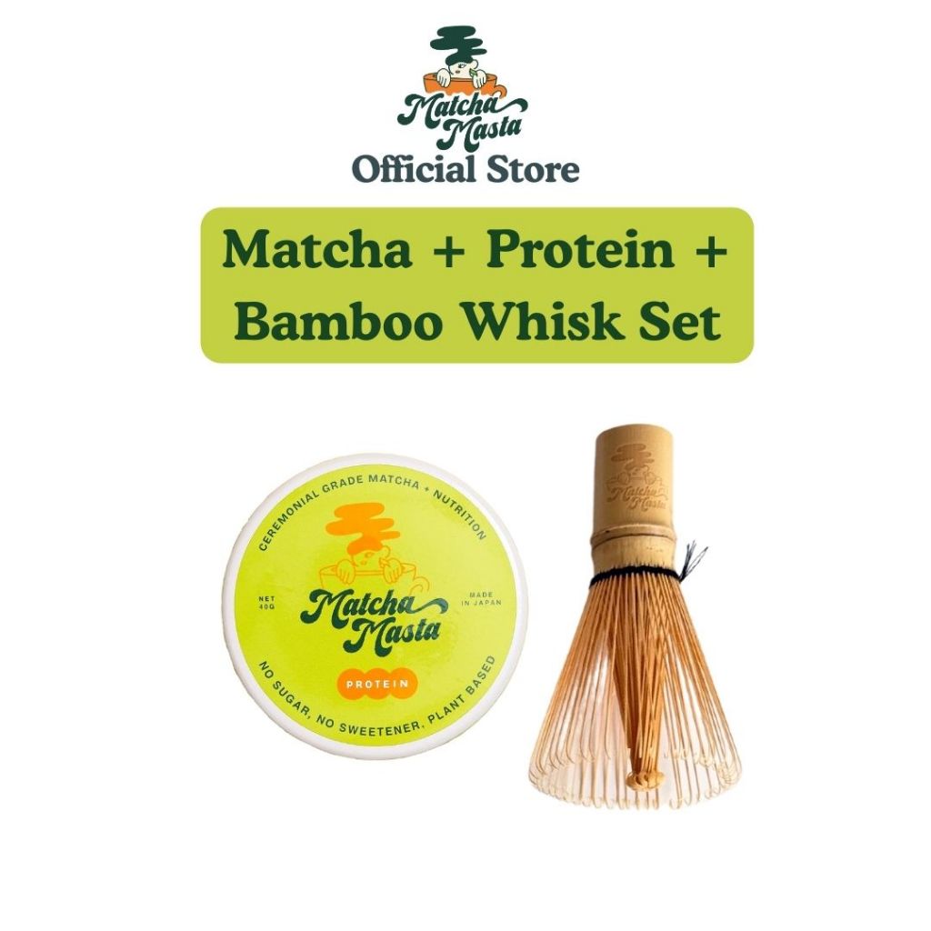 

Matcha Masta 2 Piece Set Bundle (Uji Ceremonial Grade Matcha + Protein, Bamboo Whisk)