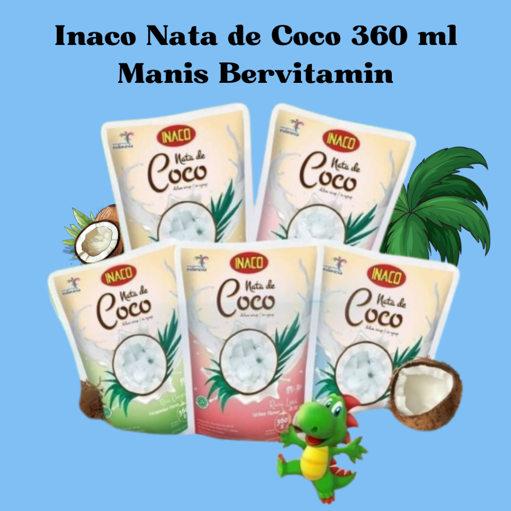 

Inaco Nata De Coco All Variant - Kemasan 360 gr - Vanila Leci Strawberry - Toping Minuman Kelapa Muda