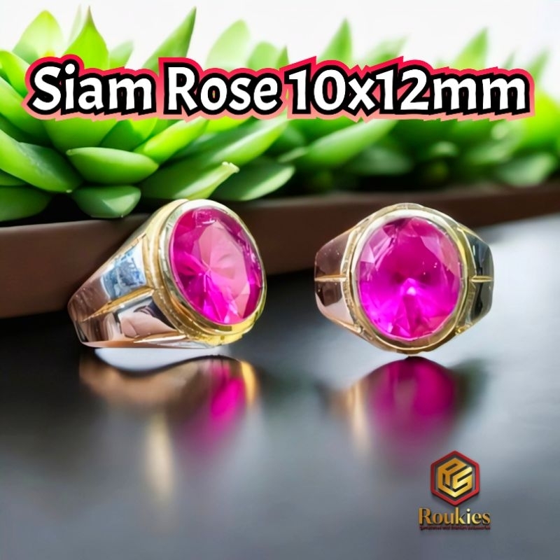 Cincin Batu Siam Rose Oval Cut Ukuran 10x12mm Ring Titanium