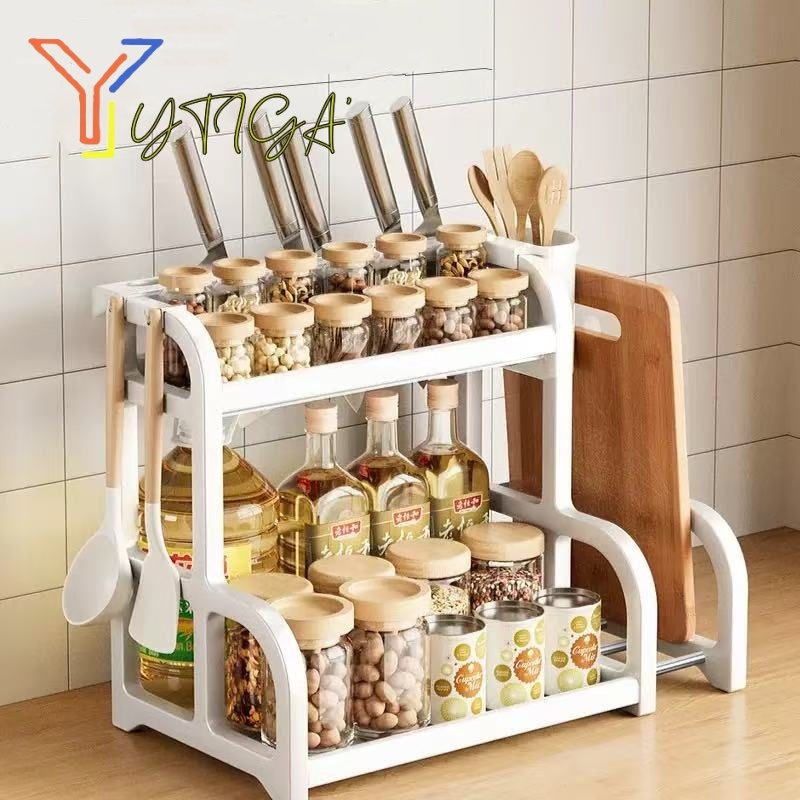 Rak bumbu dapur rak botol bumbu rak meja serbaguna rak bumbu 2 lapis