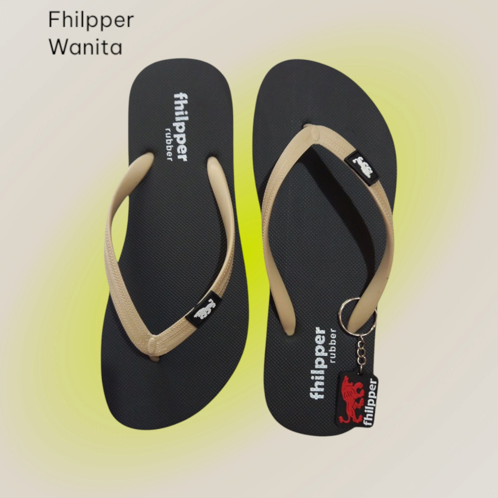 Sandal Cewek Krem/Hitam - Sandal Jepit Wanita Karet Lentur