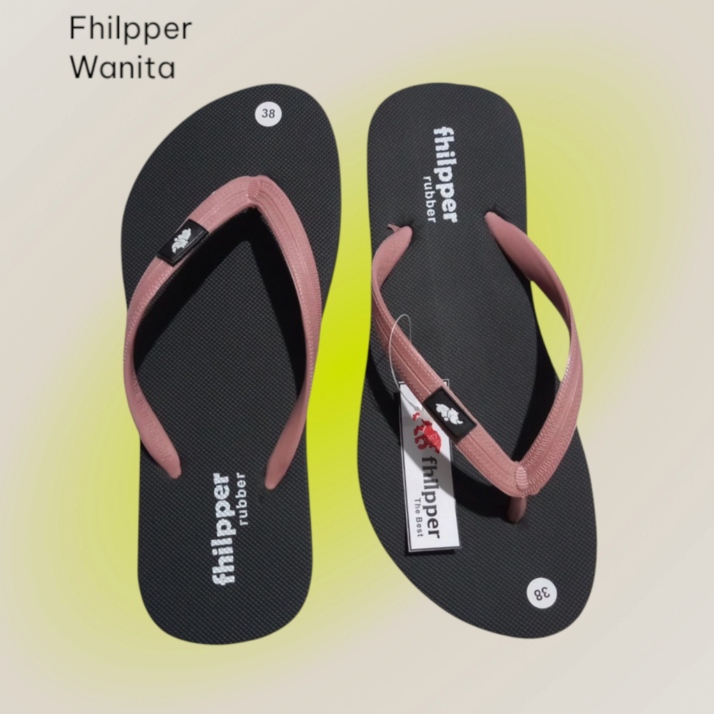 Sandal Cewek Cantik Wanita Sendal Sandal Jepit Japit Karet Rubber Dewasa Ibu-ibu Muda Pink-Hitam