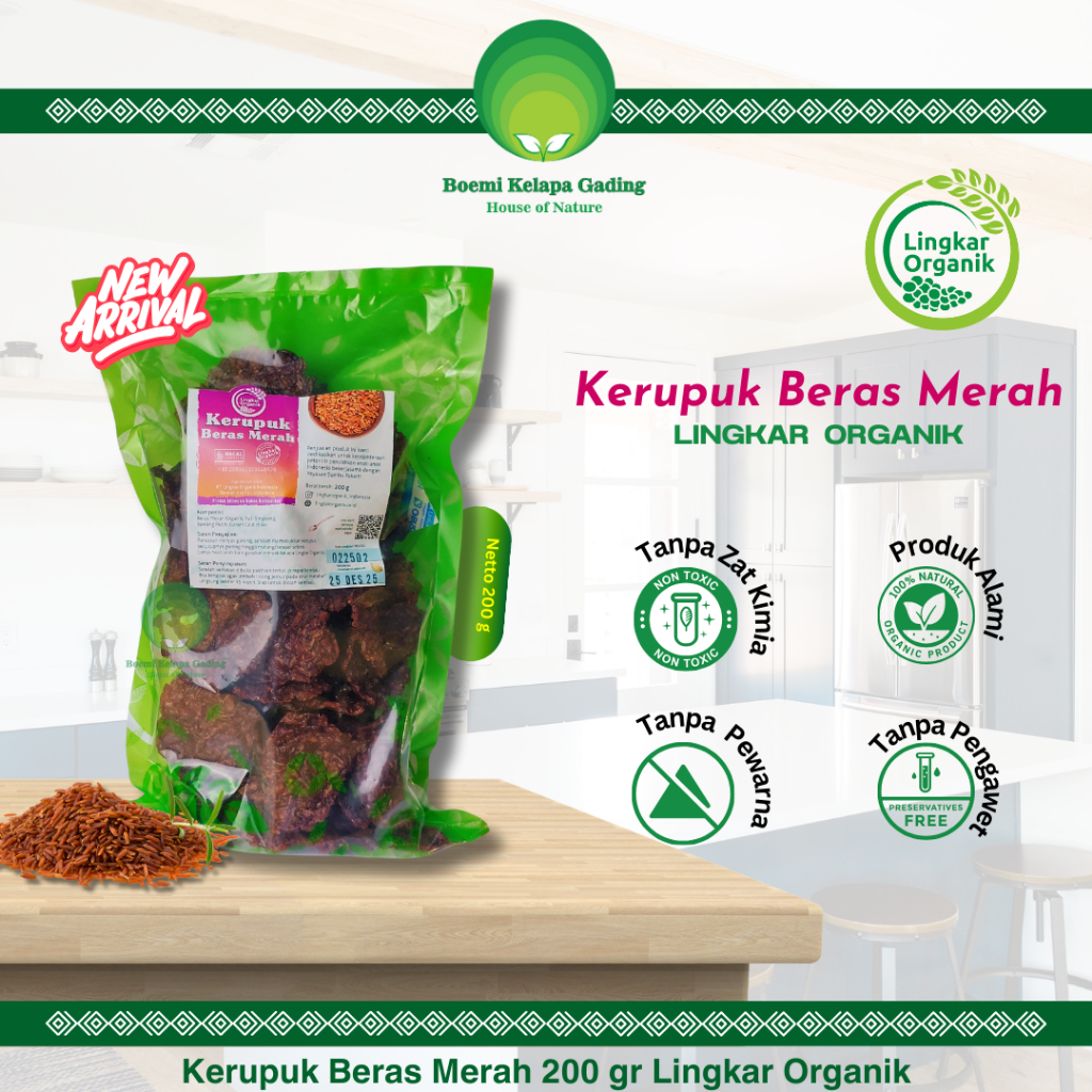 

Kerupuk Beras Merah 200 gram Sehat Renyah Tanpa MSG Camilan Diet Makanan Organik LINGKAR ORGANIK