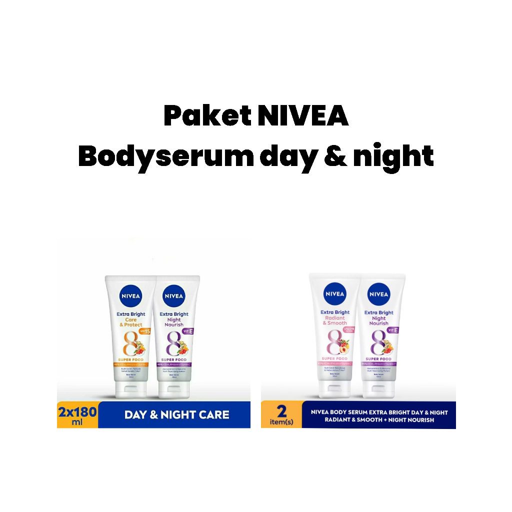 Paket Nivea Body Serum 180ml Siang+Malam/Handbody/Body Lotion