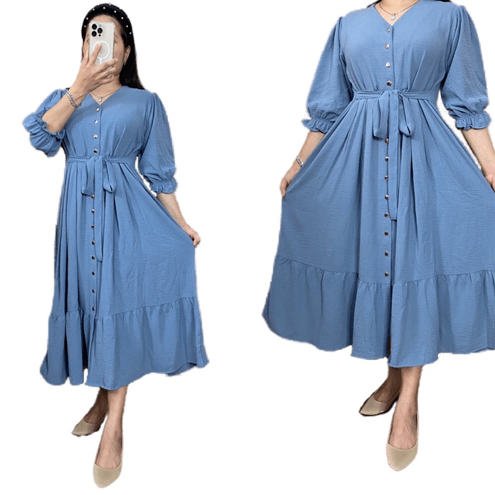 berkualitas Felin Midi Dress Crinkle Airflow Premium Import