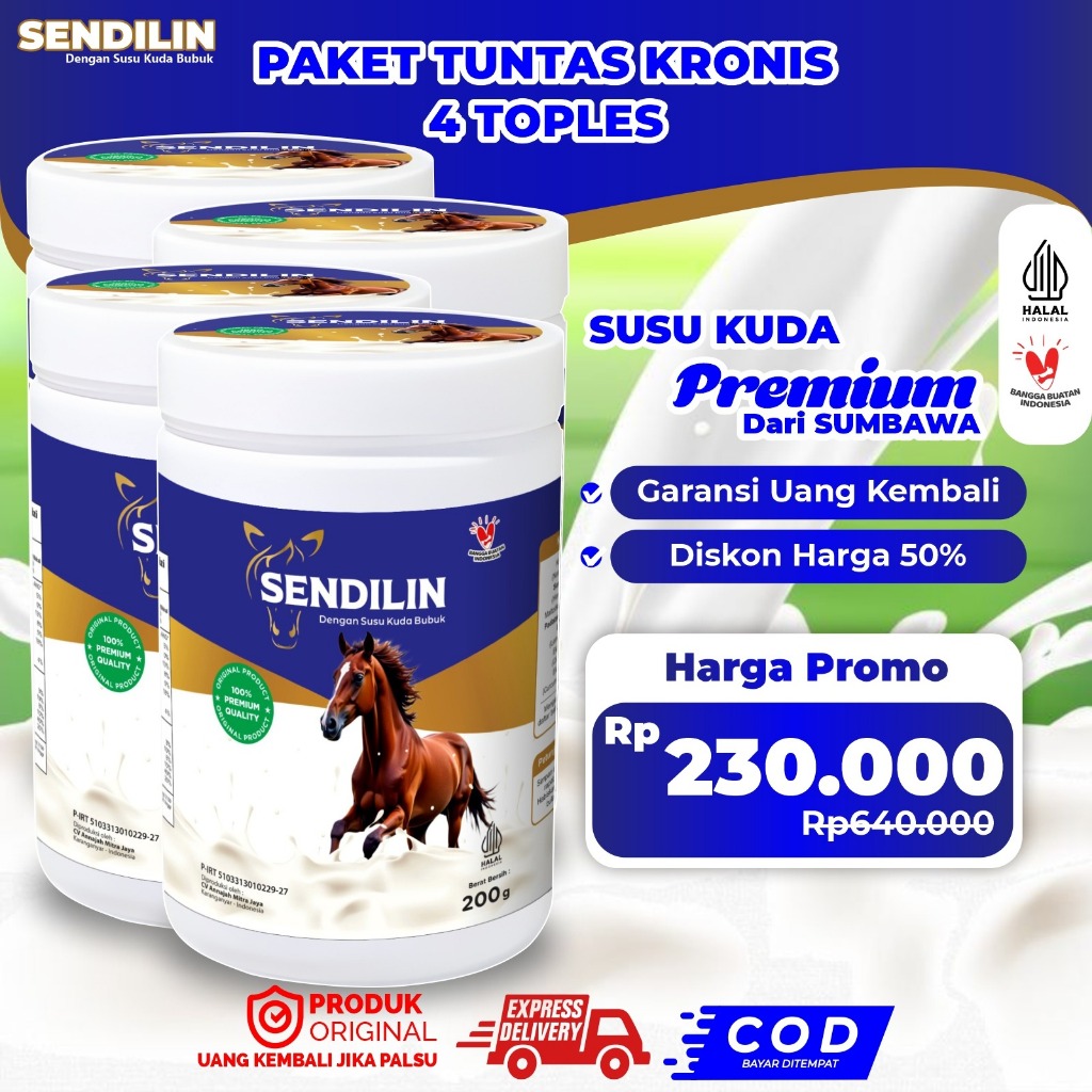 

Paket 4 Box Sendilin 200gr Toples - Susu Kuda Liar Asli Sumbawa Rendah Gula Atasi Pengapuran Tulang dan Osteoporosis