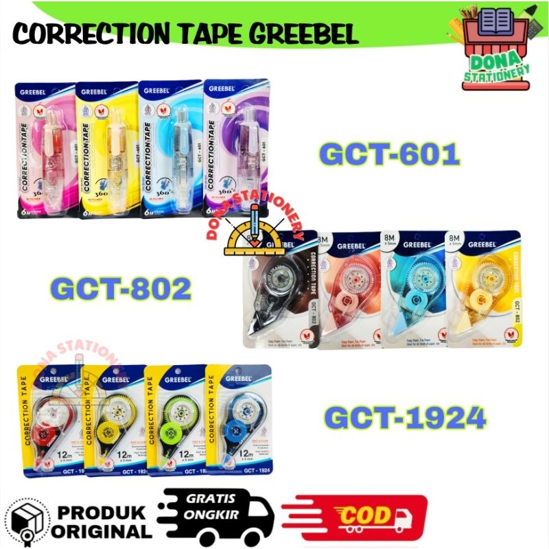 

GREEBEL CORRECTION TAPE TIP EX KERING TIPE X GCT 1924 CORECTION TAPE GREEBEL GCT 802 PASTEL