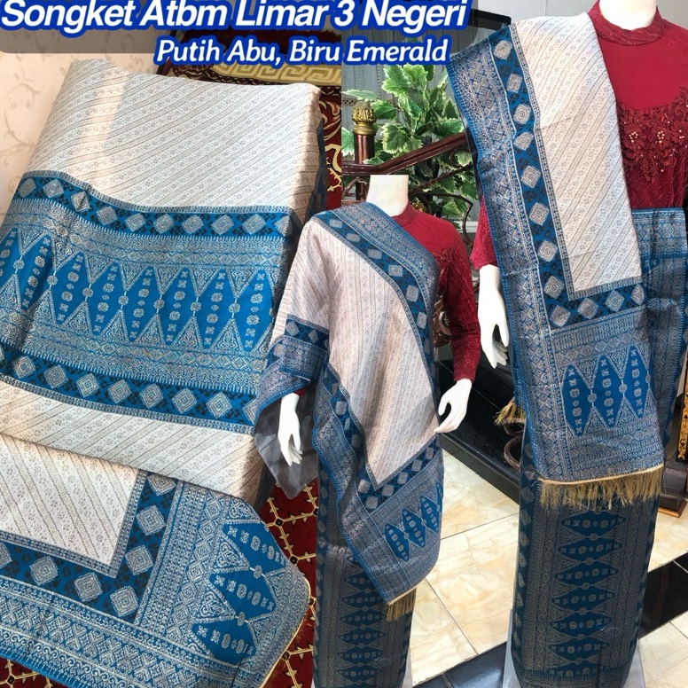 KODE Q83O NEW Songket Atbm Limar 3 Negeri Exclusive Putih Abu Biru Emerald  Songket Tenun Mesin Pale