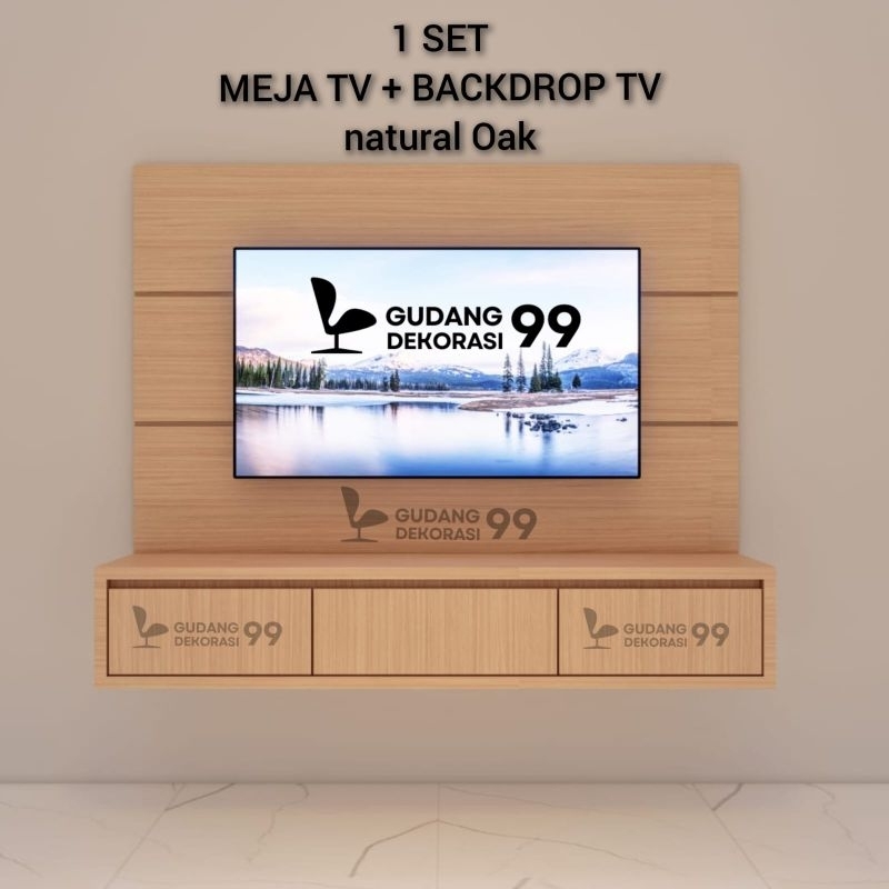 Meja Tv Minimalis Gantung  3 Laci + Backdrop Tv / Meja Tv minimalis / Meja Tv Gantung / Cradensa Tv 