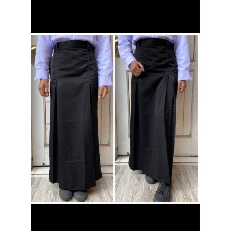 Rok Panjang Warna Hitam Span Belah Dua Seragam Sekolah SMP/SMA Anak Perempuan high twiss