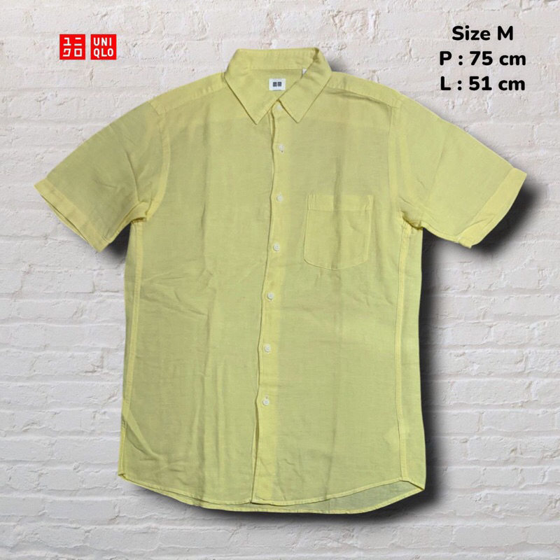 Size M Kemeja Pendek Linen Uniqlo Kuning Original Second Preloved #K52