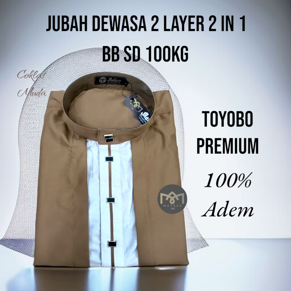 Jubah Gamis Pria Dewasa 2 Layer 2 in 1 TOYOBO PREMIUM ADEM Kancing Snap Impot Model Motif Haromain L
