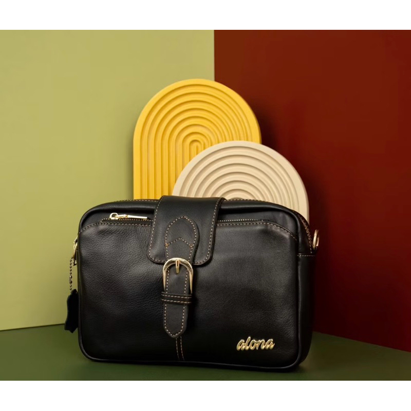 tas kulit selempang wanita alona preloved + free dompet stnk kulit