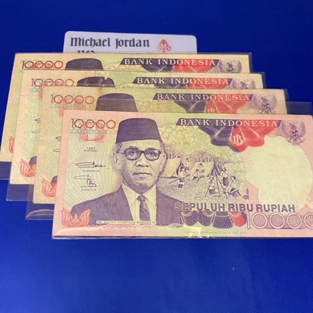 10000 rupiah hamengkubuwono tahun 1992. sudah rapi dikemas plastik