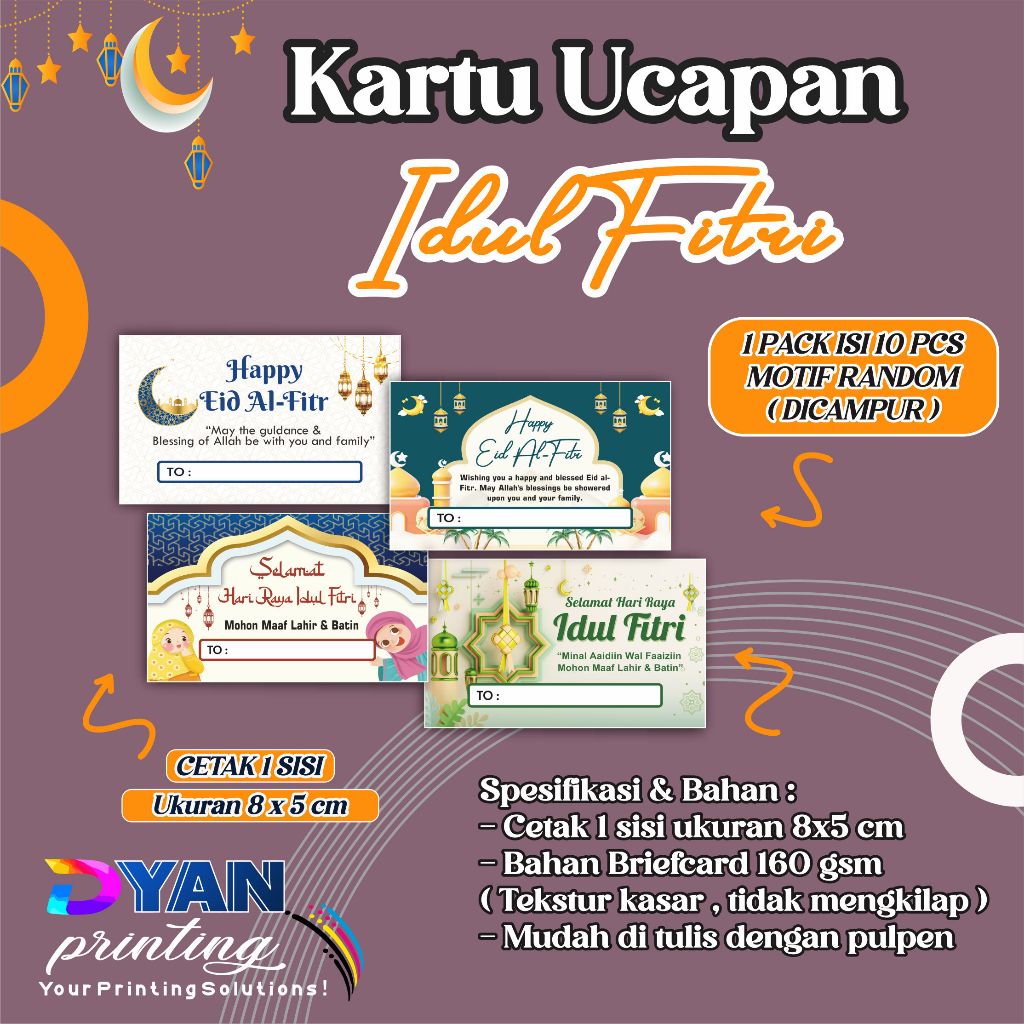 

1 PACK ISI 10 KARTU UCAPAN LEBARAN, HARI RAYA IDUL FITRI, MINI UKURAN 8X5 CM,BAHAN BRIEFCARD