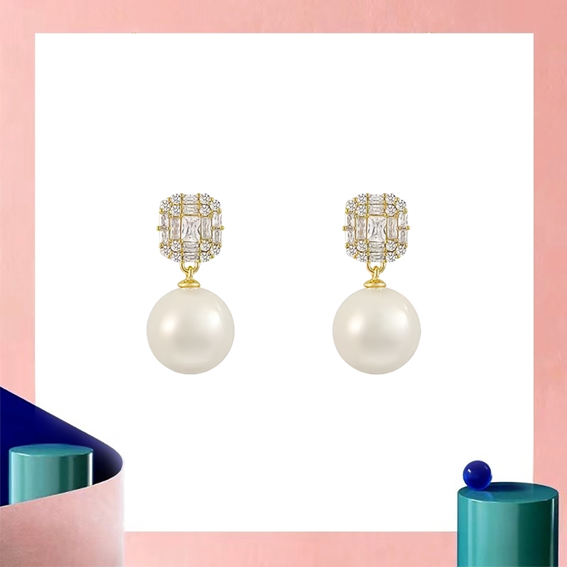 HUSSIAN Anting Wanita Emas 10K - Anting Mutiara Moissanite - Anting Korea