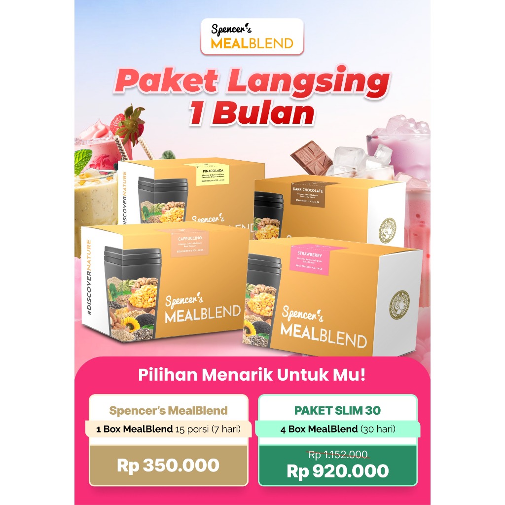 

Spencer's MealBlend - Meal Replacement Bantu Langsing Alami Dengan Nutrisi , Protein dan Serat Seimbang Promo 4 Box (60 Sachet)