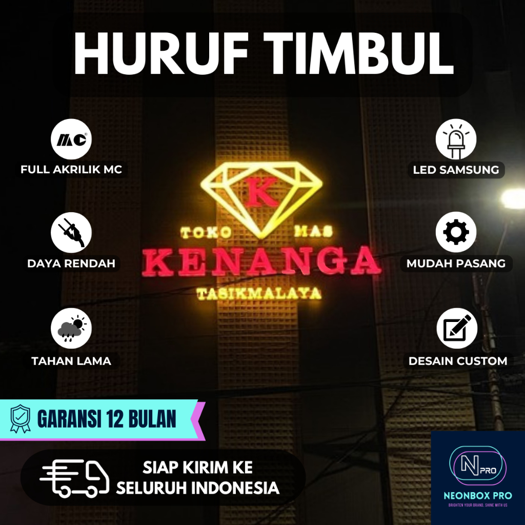 HURUF TIMBUL LED CUSTOM BERKUALITAS Bahan Akrilik Stainless Plat Besi Huruf Timbul Bercahaya Bebas D