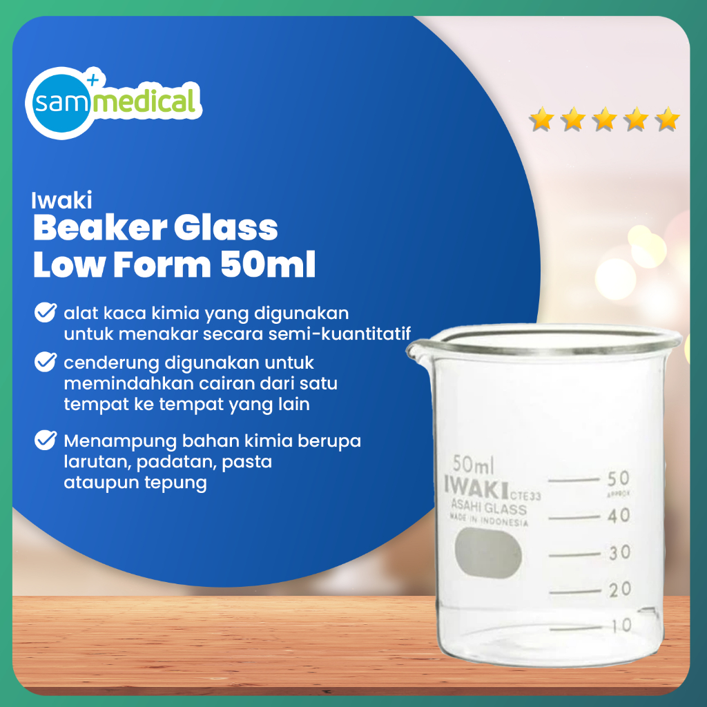 Iwaki Beaker Glass Low Form - 50 ml / Gelas Beaker / Gelas Kimia / Gelas Takar / Gelas Laboraturium