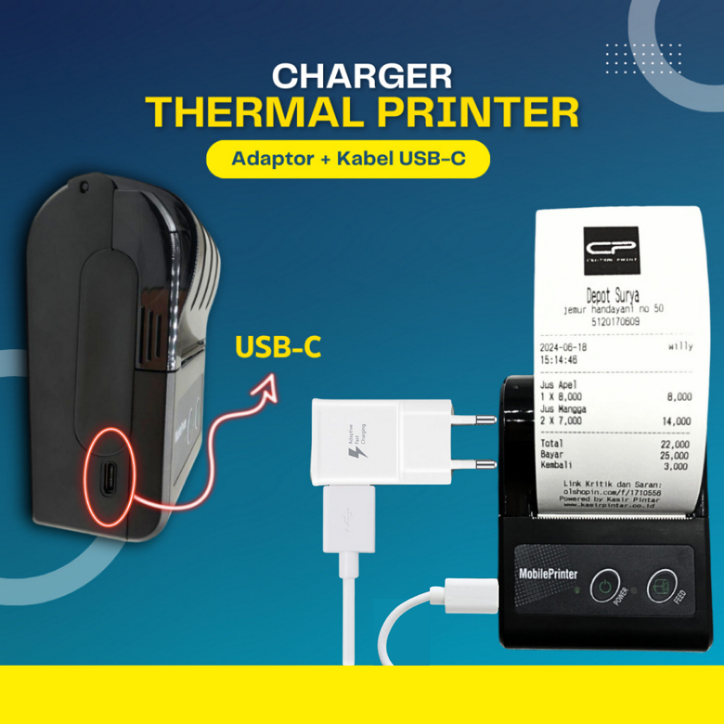 [ COD ] Adaptor Adapter Charger Printer Thermal Bluetooth 5V 1A / 5V 2A  type-C / Usb-C / USB type C
