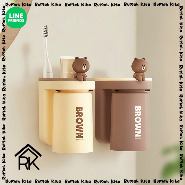 LINE FRIENDS - MAGNET MOUTHWASH CUP (SET CUP) RAK SIKAT GIGI TEMPAT PASTA GIGI RAK ODOL MULTIFUNGSI